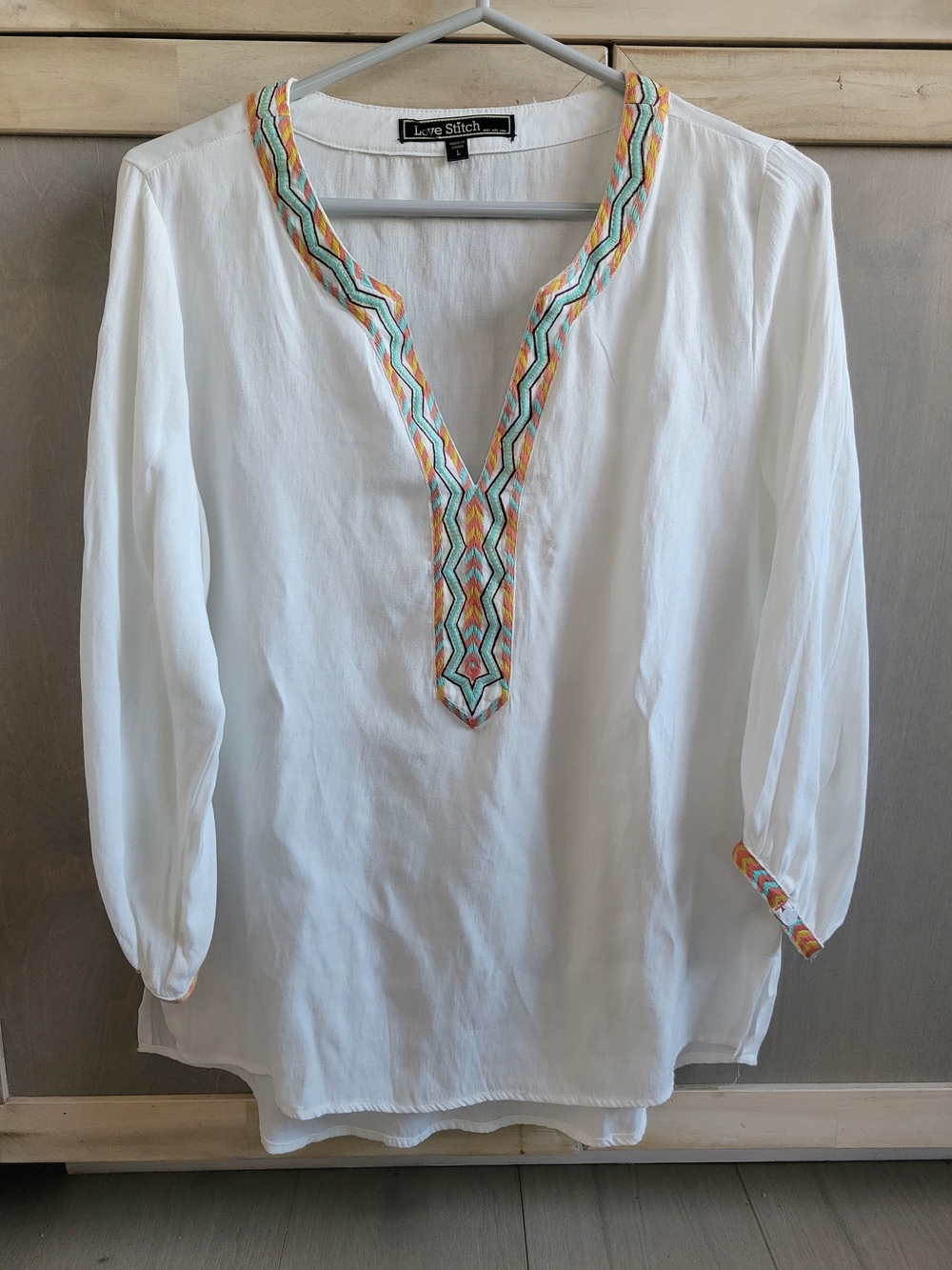 Love Stitch White Tunic with Multicolor Embroidery